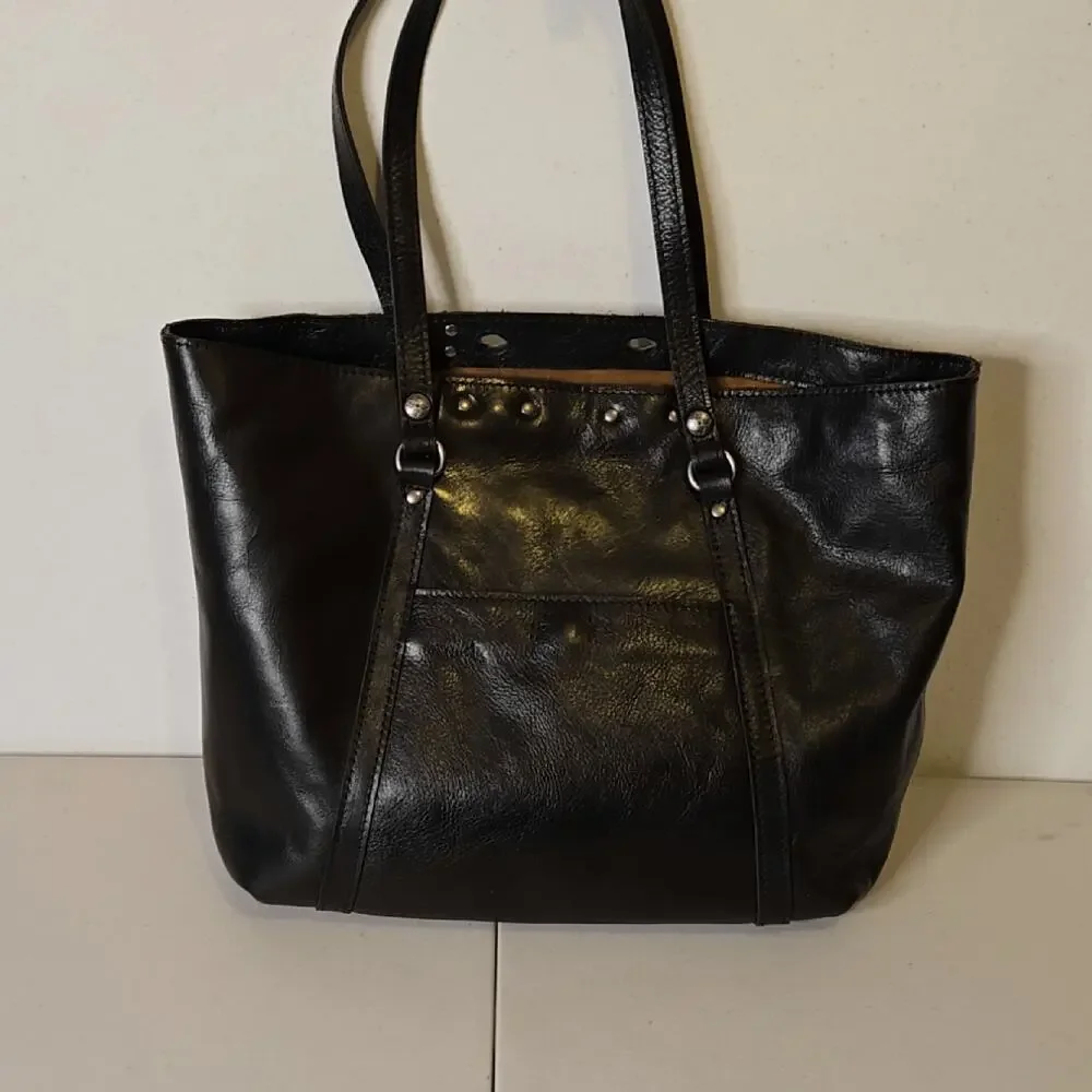 Patricia Nash Benvenuto Large Tote Handbag Double Twist Lock Black Leather - Picture 4 of 10